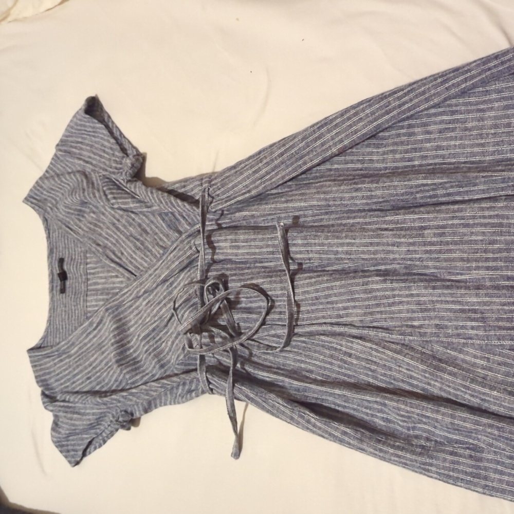 Banana Republic Blue and White Striped Linen Maxi Dress